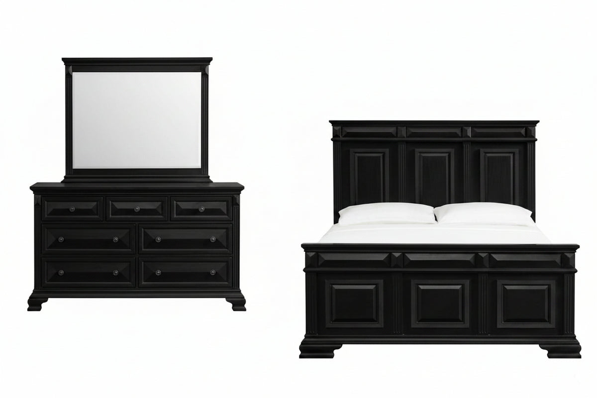 Bridgestone Queen Cama con Espejado Cómoda 3PC Juego de recámara