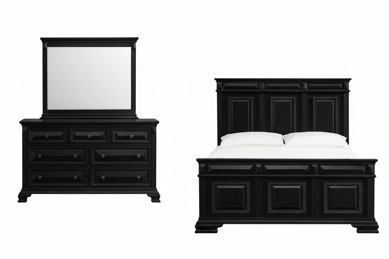 Bridgestone Queen Cama con Espejado Cómoda 3PC Juego de recámara