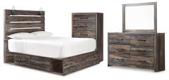 Drystan Queen Panel Bed with 2 Storage Drawers, Dresser, Mirror and Chest