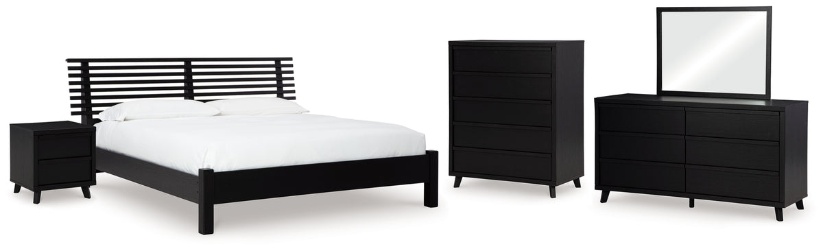 Danziar Queen Slat Panel Bed, Dresser, Mirror, Chest and Nightstand