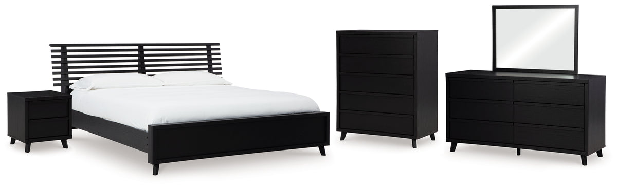 Danziar Queen Slat Panel Bed, Dresser, Mirror, Chest and Nightstand