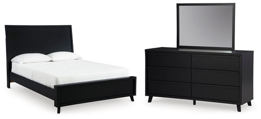 Danziar Queen Panel Bed with Mirrored Dresser
