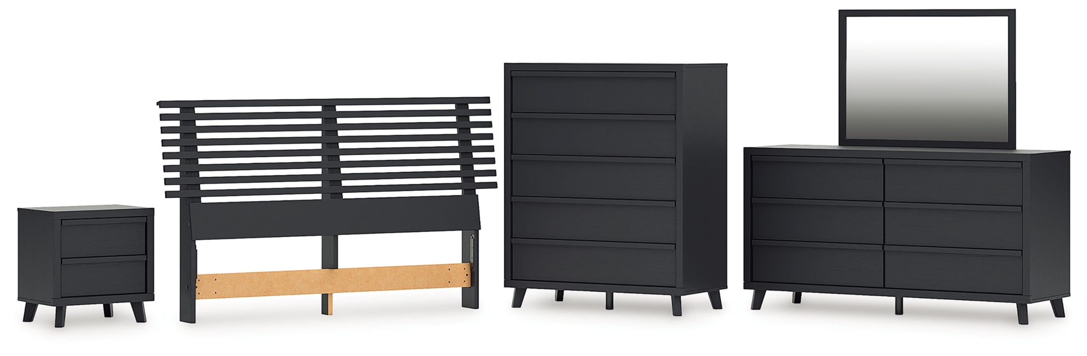Danziar Queen Slat Headboard, Dresser, Mirror, Chest and Nightstand