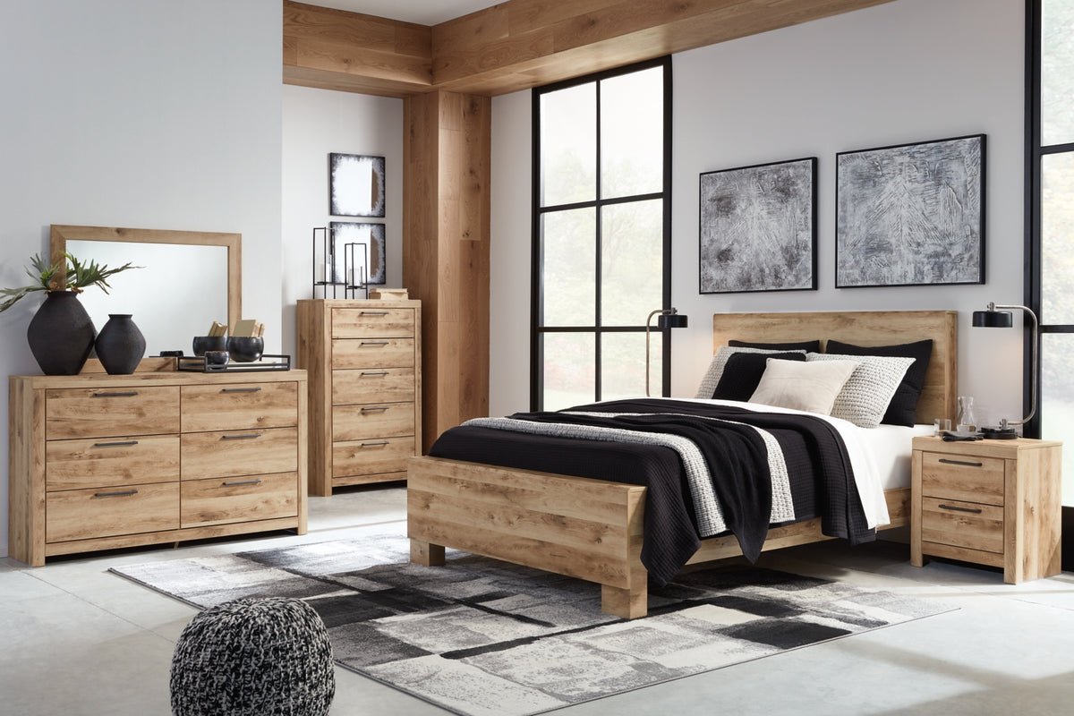 Hyanna King Panel Bed, Dresser, Mirror, Chest and Nightstand