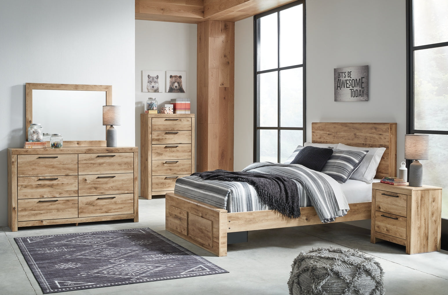 Hyanna Full Panel Storage Bed, Dresser, Mirror, Chest and Nightstand