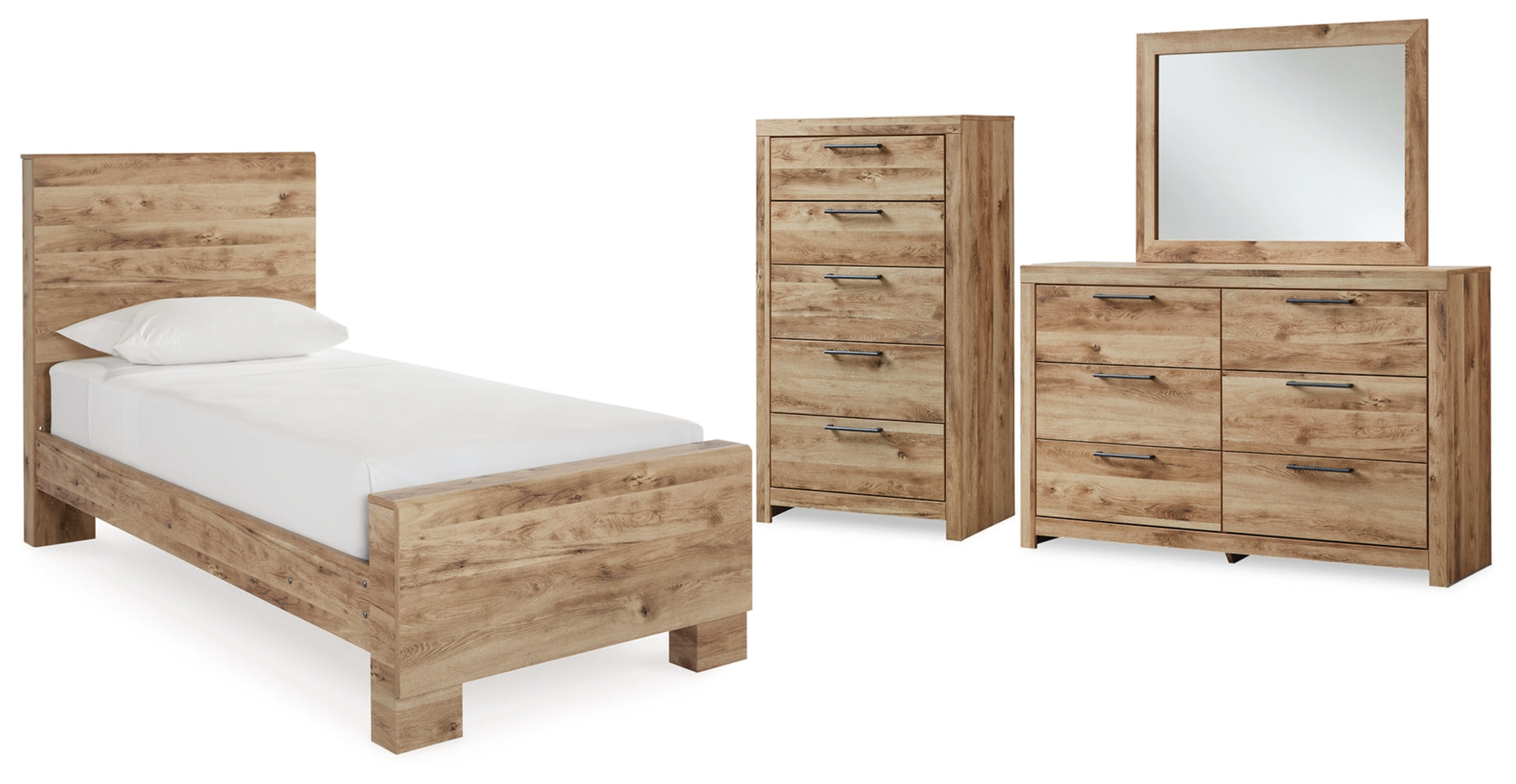 Hyanna Twin Panel Bed, Dresser, Mirror and Chest
