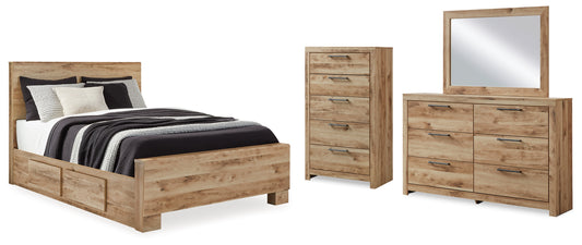 Hyanna Queen Panel Bed with 2 Side Storage, Dresser, Mirror and Chest