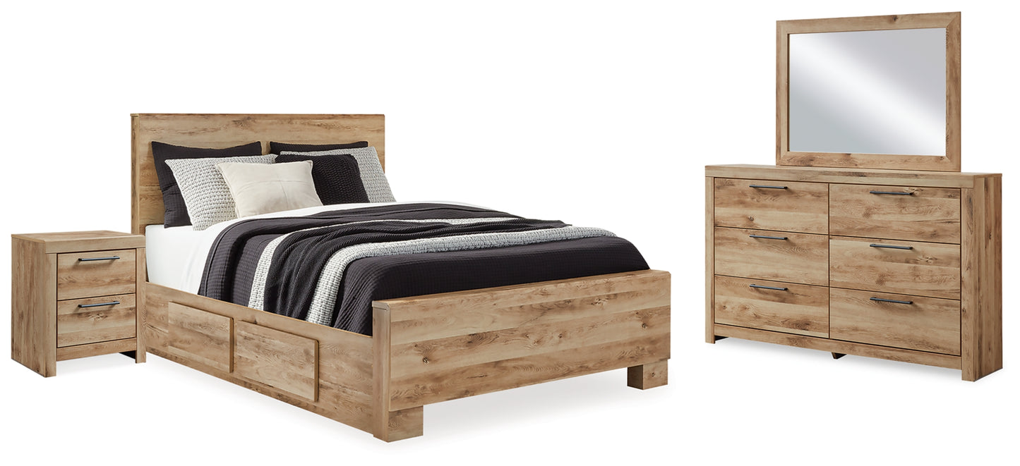 Hyanna Queen Panel Bed with 2 Side Storage, Dresser, Mirror and Nightstand