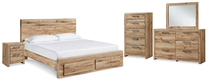 Hyanna King Panel Storage Bed, Dresser, Mirror, Chest and Nightstand