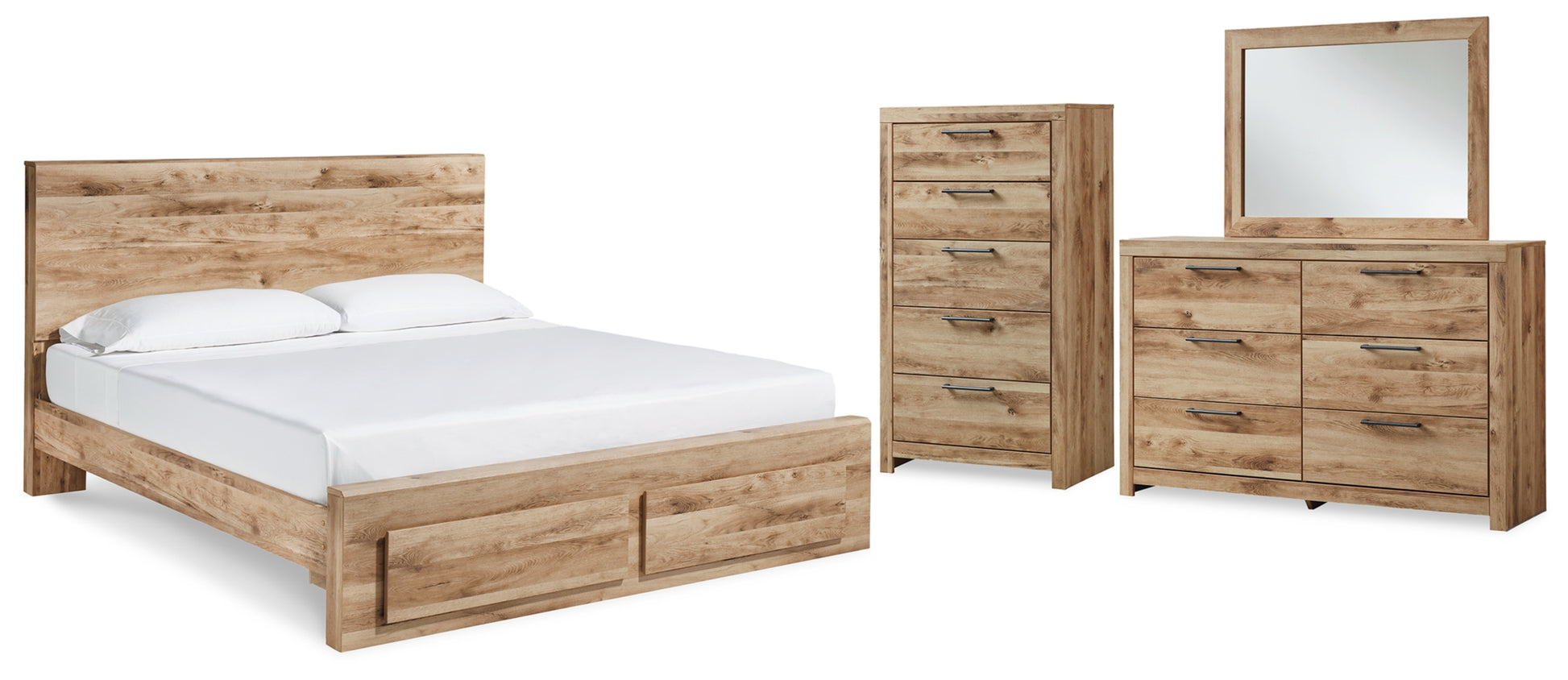 Hyanna King Panel Storage Bed, Dresser, Mirror and Chest