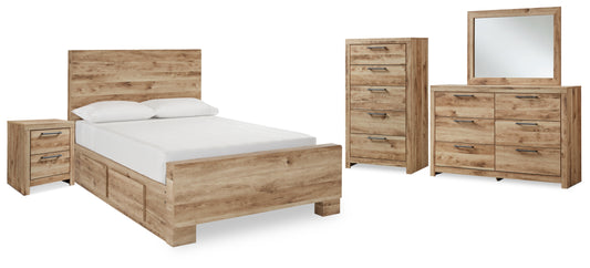 Hyanna Full Panel Bed with 1 Side Storage, Dresser, Mirror, Chest and Nightstand