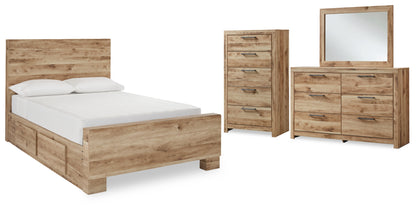 Hyanna Full Panel Bed with 2 Side Storage, Dresser, Mirror and Chest