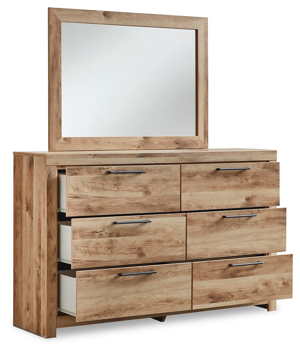 Hyanna Queen Panel Storage Bed with 2 Under Bed Storage Drawer, Dresser and Mirror