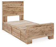Hyanna Twin Panel Bed with 1 Side Storage, Dresser, Mirror and Chest