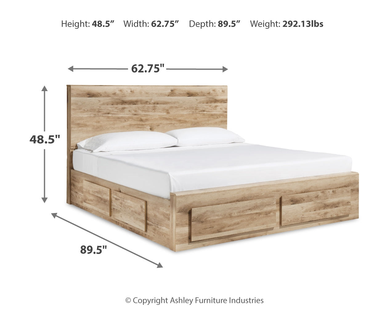 Hyanna Queen Panel Storage Bed with 2 Under Bed Storage Drawer, Dresser and Mirror