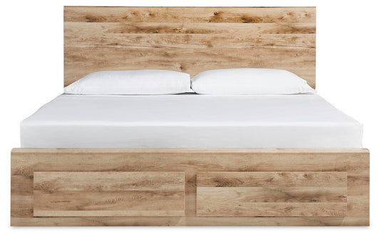 Hyanna King Panel Storage Bed with 1 Under Bed Storage Drawer, Dresser and Mirror