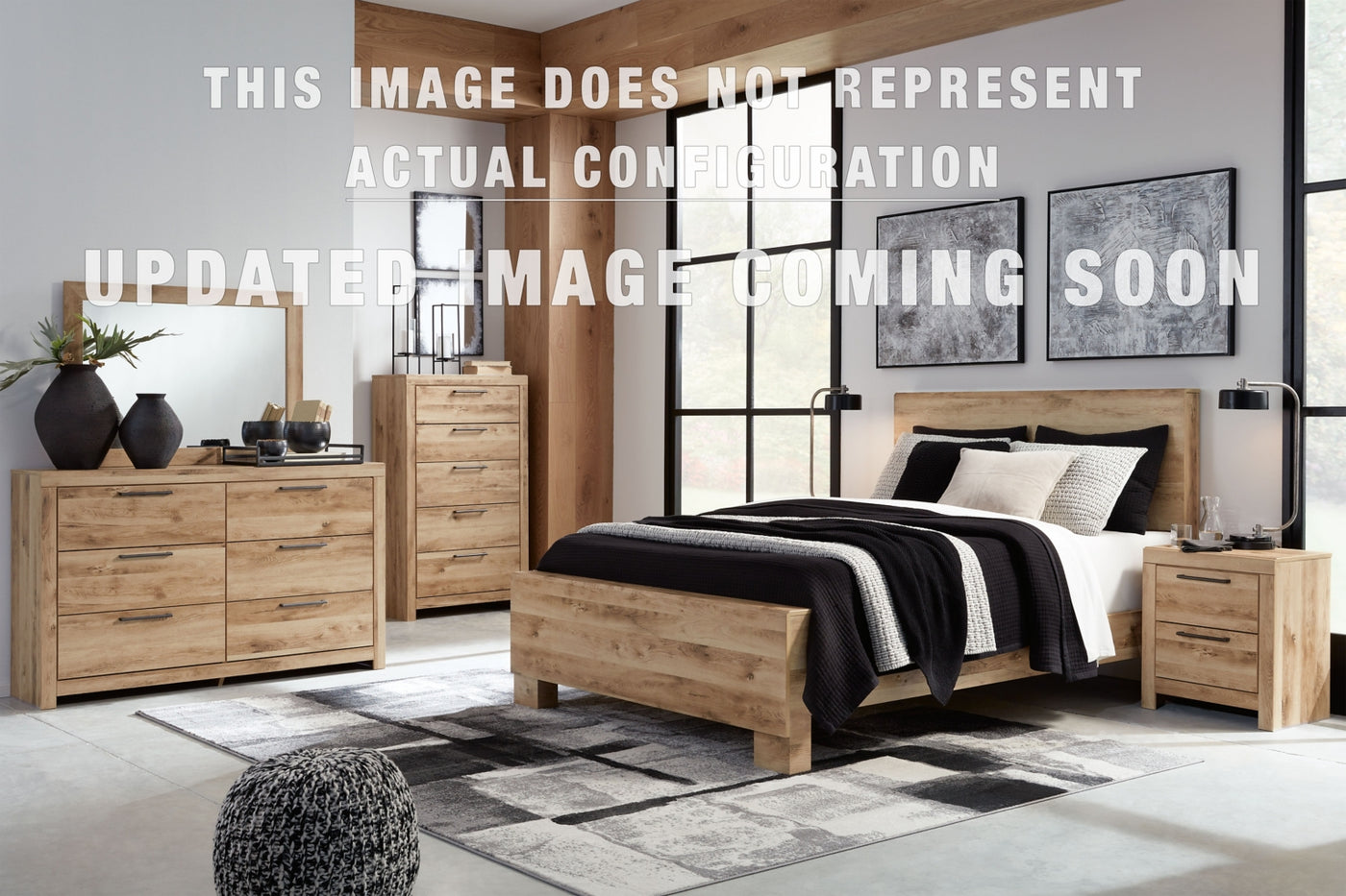 Hyanna King Panel Bed with 2 Side Storage, Dresser, Mirror and Nightstand
