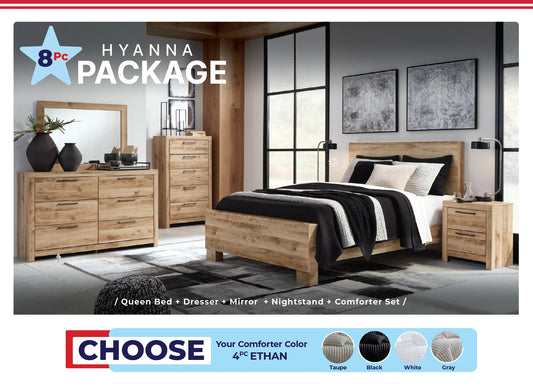 Hyanna Queen Panel Bed 4PC Bedroom Set with Comforter Kit