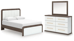 Mazilar Queen Upholstered Platform Bed, Dresser and Mirror