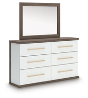 Mazilar Queen Upholstered Platform Bed, Dresser and Mirror