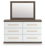 Mazilar Queen Upholstered Platform Bed, Dresser and Mirror