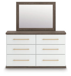 Mazilar Queen Upholstered Platform Bed, Dresser and Mirror