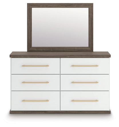 Mazilar Queen Upholstered Platform Bed, Dresser and Mirror