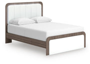Mazilar Queen Upholstered Platform Bed, Dresser and Mirror