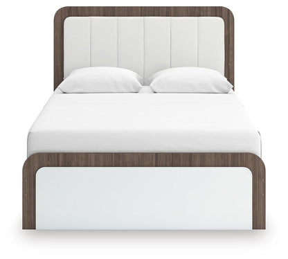 Mazilar Queen Upholstered Platform Bed, Dresser and Mirror