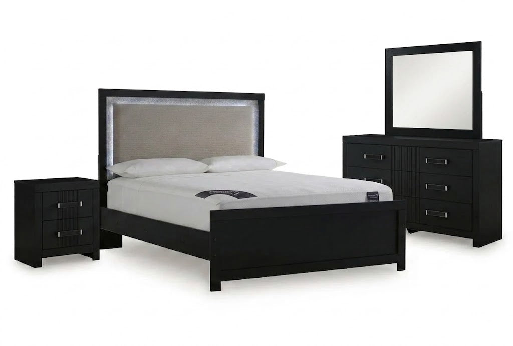 Raechalla King Upholstered Panel Bed 4PC Bedroom Set