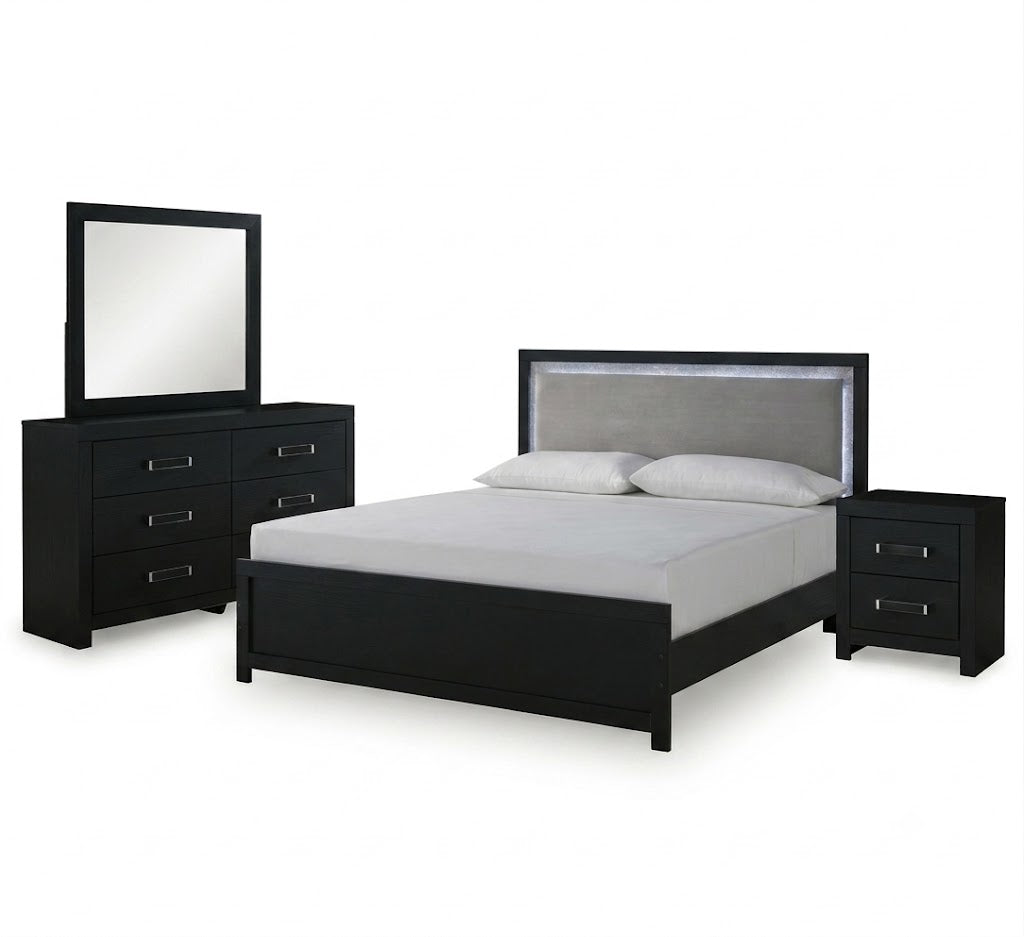 Raechalla Queen Panel Bed 4PC Bedroom Set with Comforter Kit
