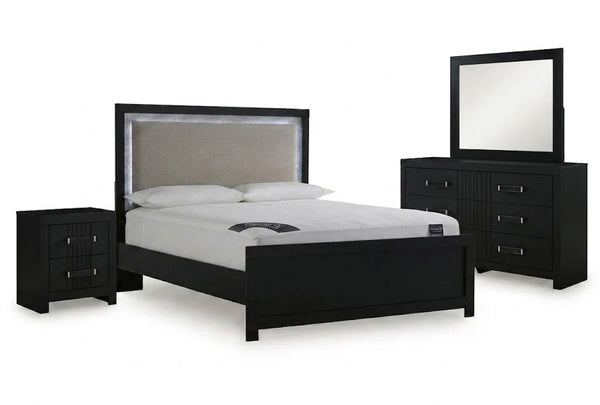 Raechalla King Upholstered Panel Bed 4PC Bedroom Set