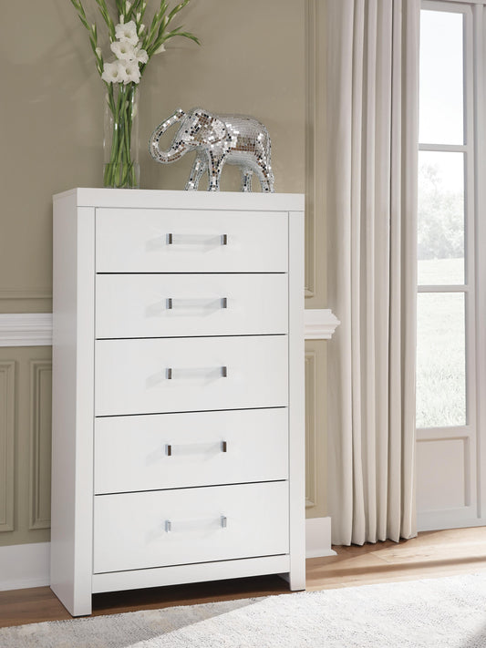 Raechalla Five Drawer Chest in Matte White
