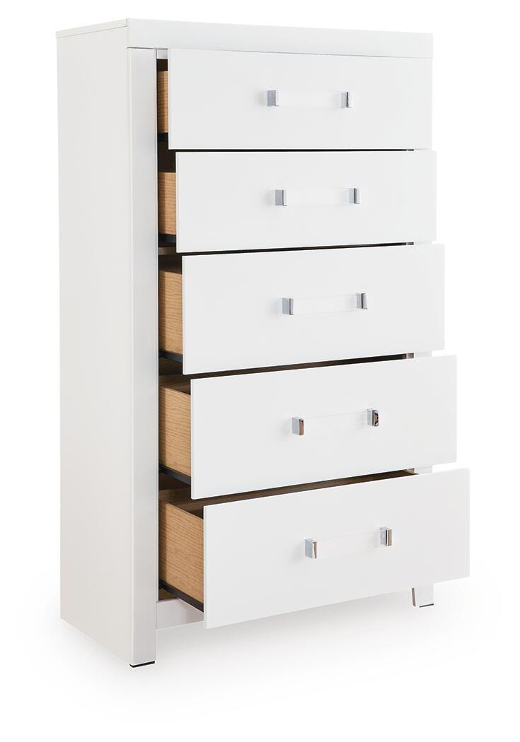 Raechalla Five Drawer Chest in Matte White