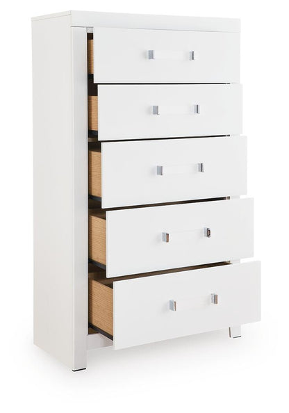 Raechalla Five Drawer Chest in Matte White
