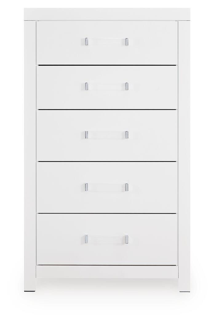 Raechalla Five Drawer Chest in Matte White