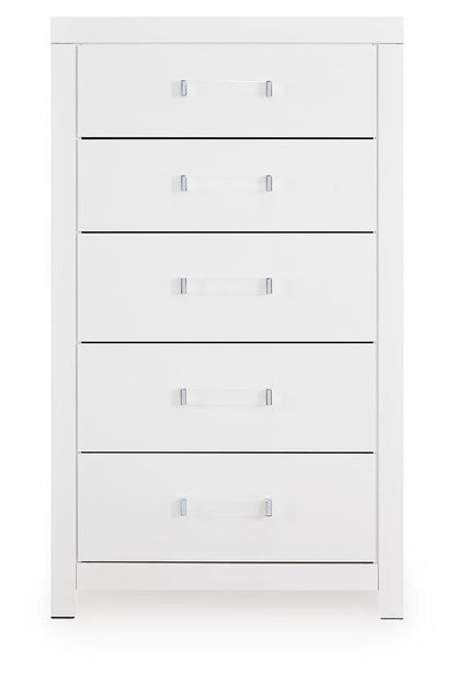 Raechalla Five Drawer Chest in Matte White