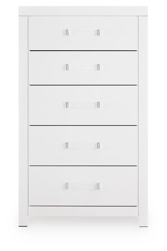 Raechalla Five Drawer Chest in Matte White