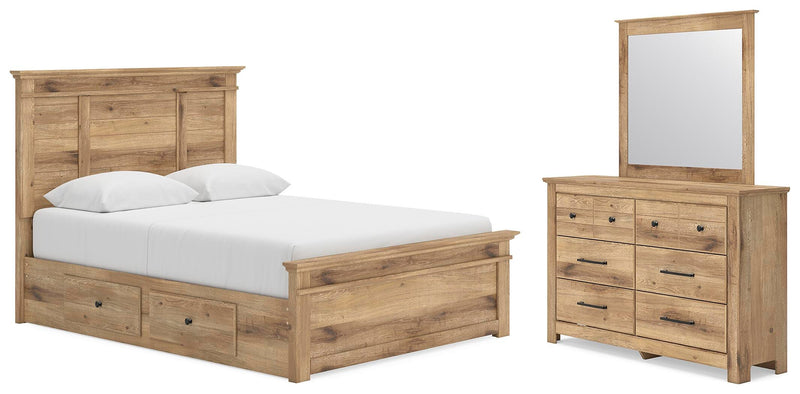 Makidern Queen Panel Storage Bed, Dresser and Mirror