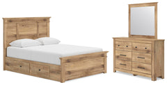 Makidern Queen Panel Storage Bed, Dresser and Mirror