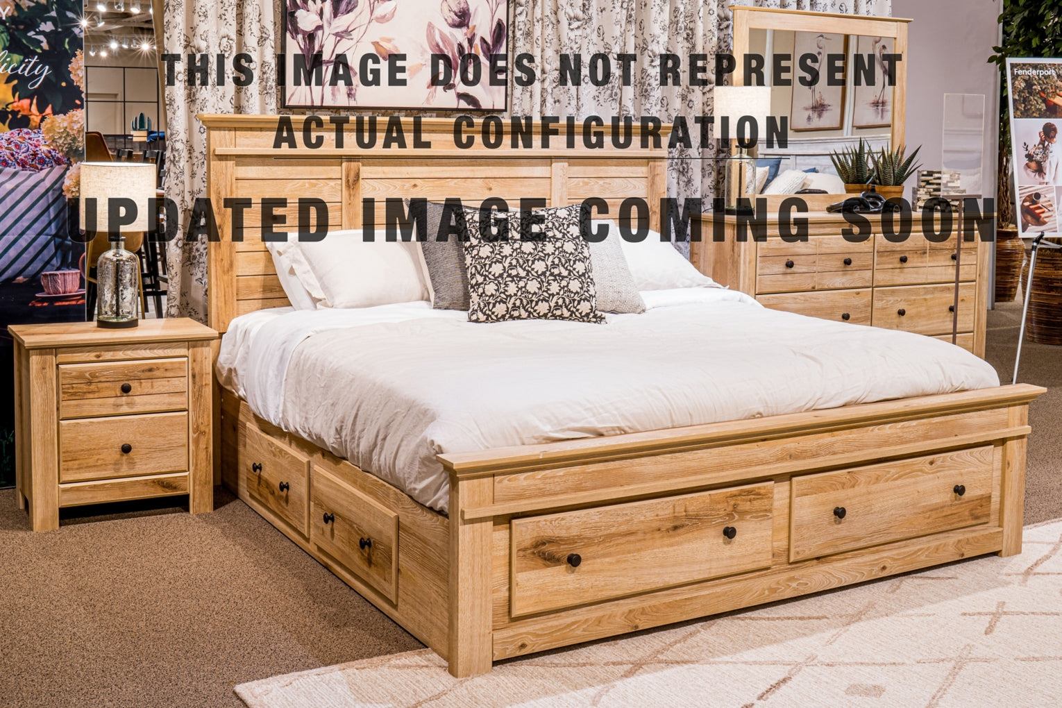 Makidern Queen Panel Storage Bed. Dresser, Mirror and Nightstand