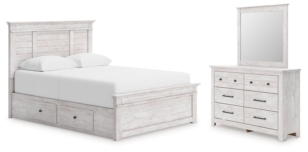 Makidern Queen Panel Storage Bed, Dresser and Mirror