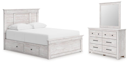 Makidern Queen Panel Storage Bed, Dresser and Mirror