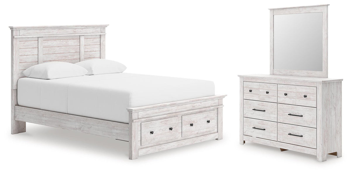 Makidern Queen Panel Storage Bed, Dresser and Mirror