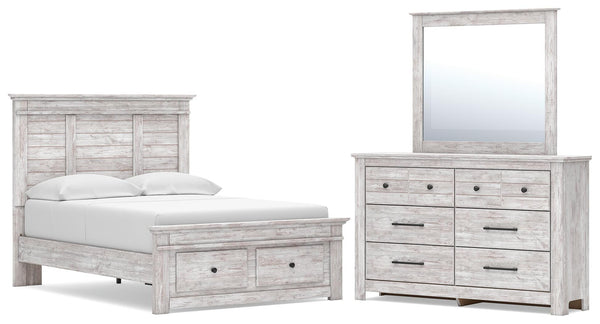 Makidern Full Panel Storage Bed, Dresser and Mirror