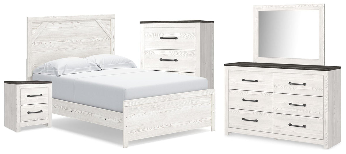 Gerridan Full Panel Bed with Mirrored Dresser, Chest and Nightstand