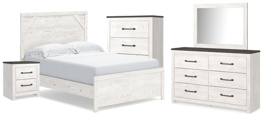 Gerridan Full Panel Bed with Mirrored Dresser, Chest and Nightstand