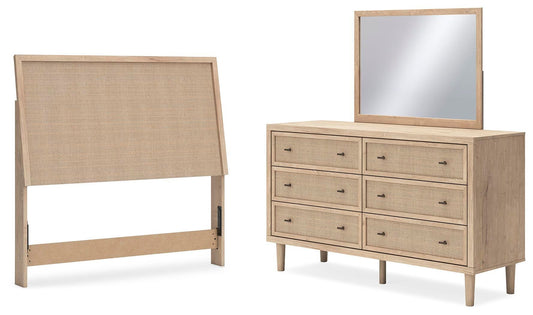 Cielden Full Panel Headboard with Mirrored Dresser
