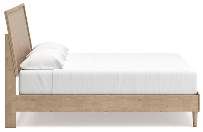 Cielden King Panel Bed with Mirrored Dresser and Nightstand