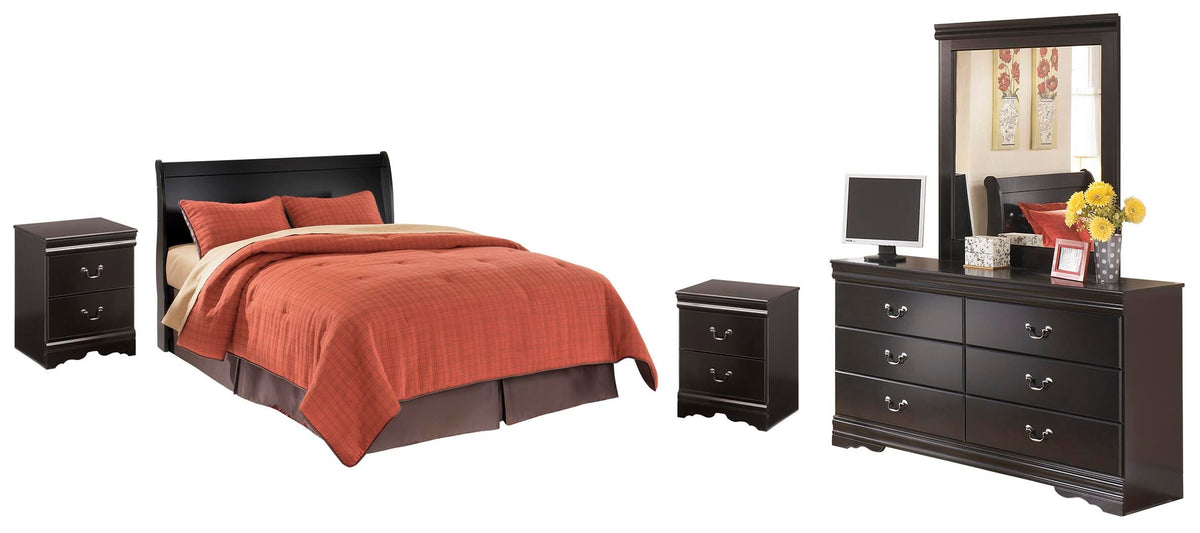 Huey Vineyard Queen Sleigh Headboard with Dresser, Mirror and 2 Nightstands